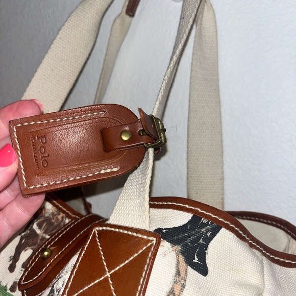 RALPH LAUREN Vintage POLO Player HORSE PRINT Tote bag Shopper Travel Bag - Picture 5 of 10